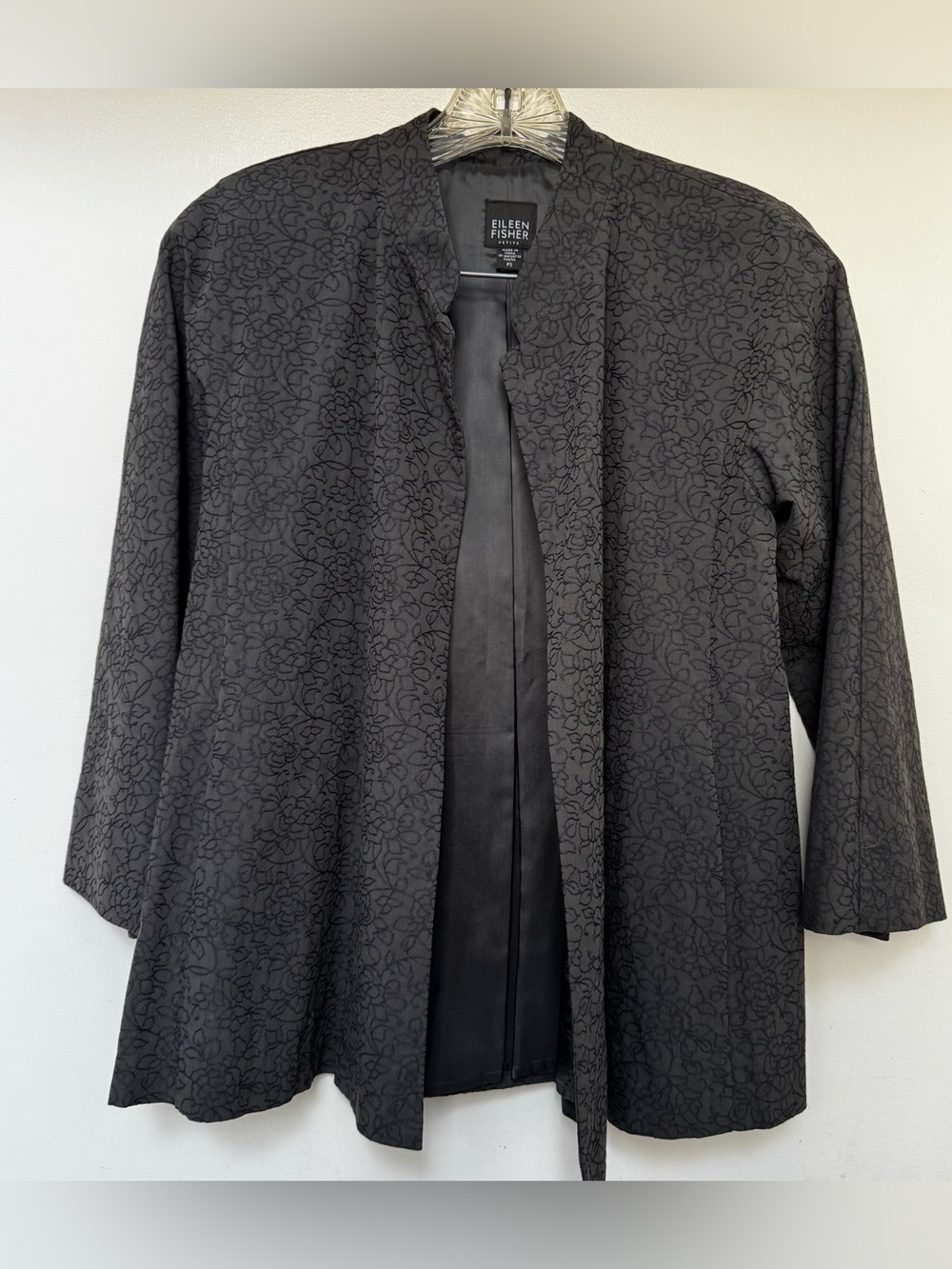 EILEEN FISHER Gray Open-Front Textured Jacket